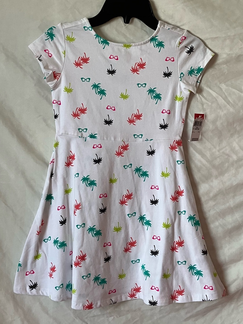 Basic Editions White Short Sleeve Tropical Print Dress with Multicolor Icons